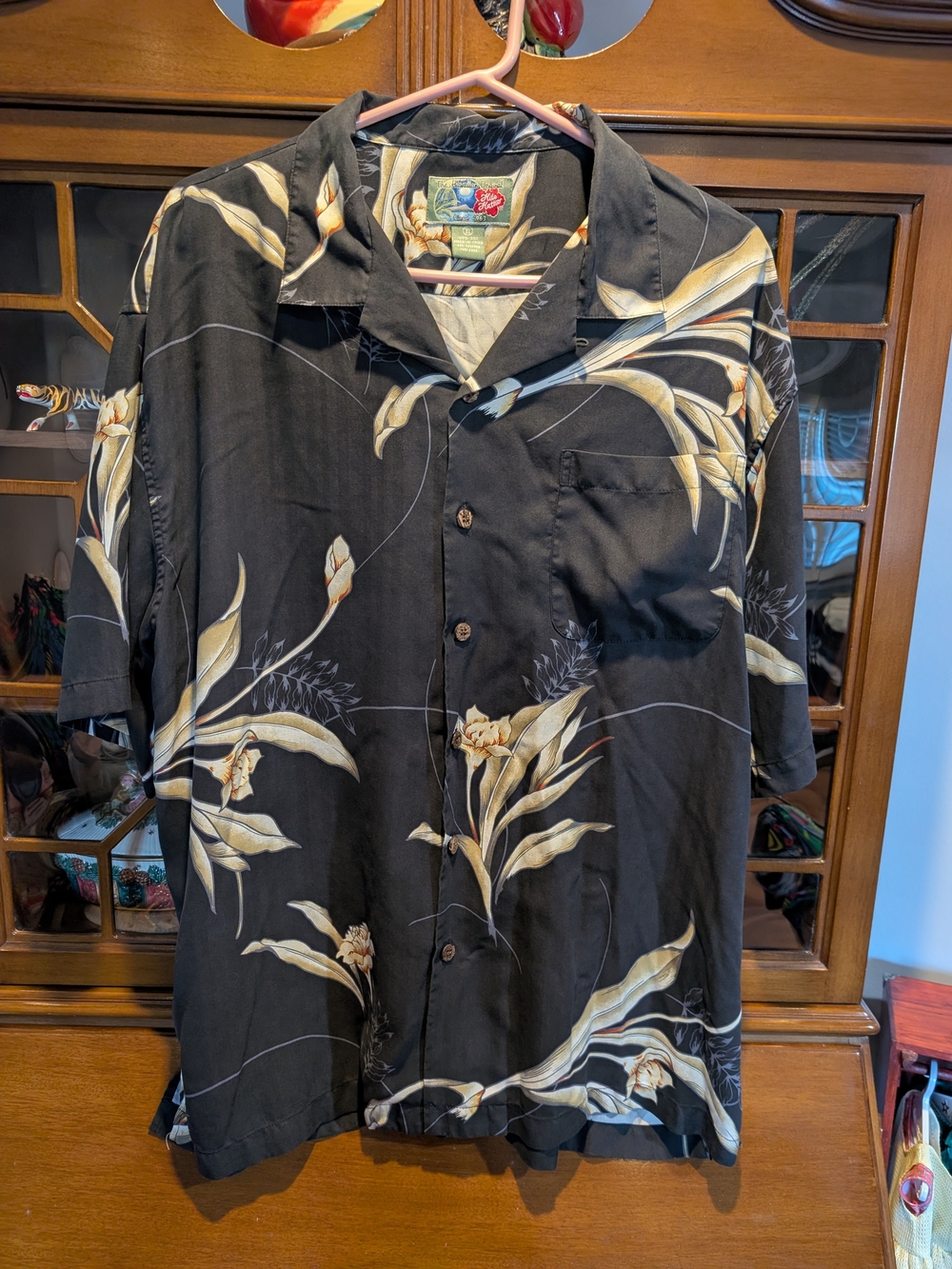 Hilo Hattie 100% Silk Hawaiian Shirt – Black Bird of Paradise Print, Size XL